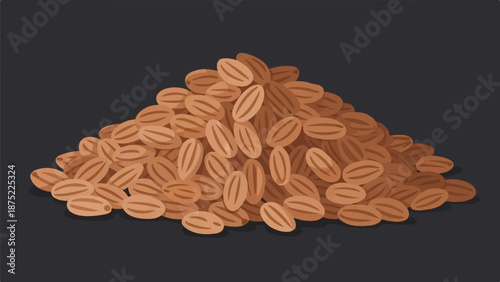 A pile of brown, oval-shaped seeds with lines, against a dark backdrop