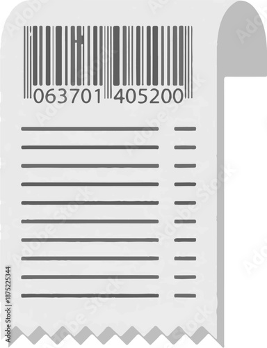 A simple, stylized receipt with a barcode, numerical code, and list of horizontal lines