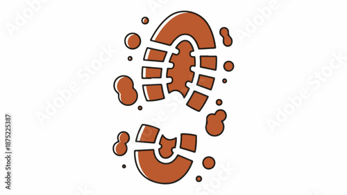 A stylized imprint of a shoe sole covered in mud splatters