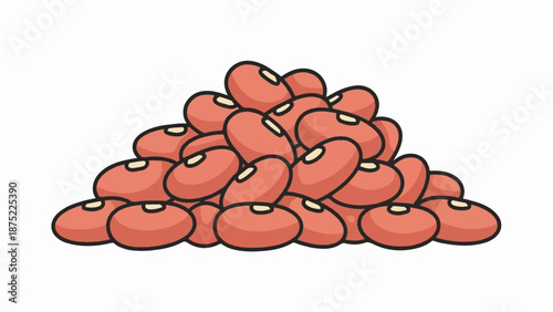 A pile of cartoon-style red kidney beans against a white background