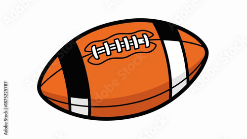 A stylized, cartoonish illustration of a brown and white American football
