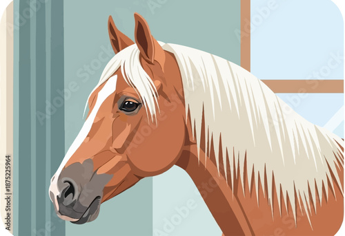 A stylized, close-up portrait of a horse's head, featuring its mane and part of its neck