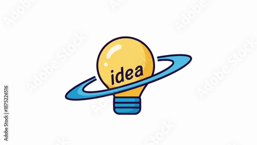 A yellow light bulb with the word "idea" on it is encircled by a blue ring