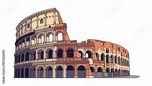 A stylized, hand-drawn illustration of the ancient Colosseum with a white background