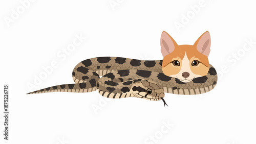 A whimsical digital art piece merges a patterned snake with a dog's head