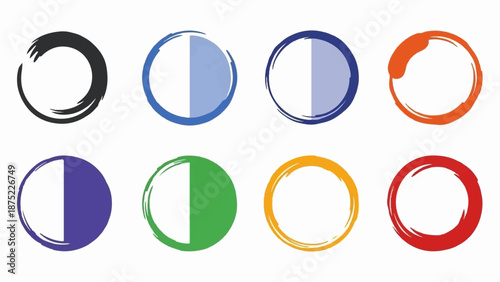 Abstract circular brush stroke graphics in various colors and partial fills