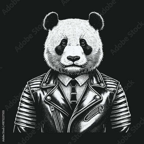 Panda in a Leather Jacket: A Unique Animal Portrait.