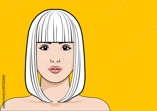 woman, girl, portrait, hair, bob, haircut, hairstyle, white hair, bangs, pop art, vector, illustration, flat design, minimalist, avatar, person, face, beauty, fashion, style, modern, 