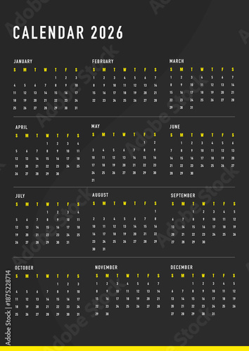 Minimalist dark calendar year 2026