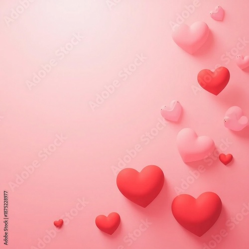 Minimalist Pink and Red 3D Heart Shapes on Soft Pastel Background