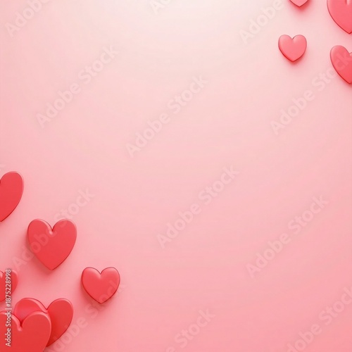 Minimalist Pink and Red 3D Heart Shapes on Soft Pastel Background