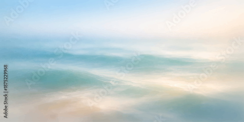 A beautiful summer day featuring a calm blue sky with white clouds reflecting over the light waves of the clear sea and ocean horizon in a peaceful nature landscape