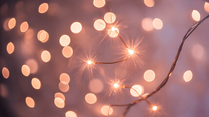 Festive Christmas Fairy Lights with Soft Pink and Golden Bokeh Background for Holiday Decorations