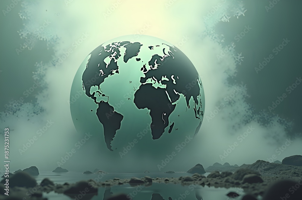 Obraz premium Earth Globe Floating Above Water Landscape