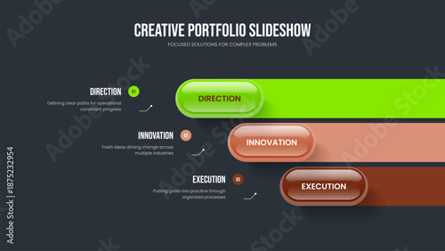 Service Launch Three Option Infographic Slide Template. Project Solution Presentation Layout Vector Illustration. Consulting Portfolio 3 Element Diagram Slideshow Design.