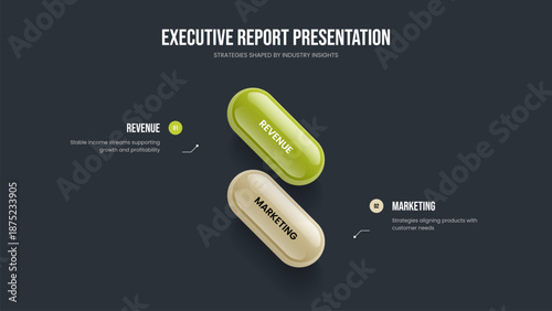 Marketing Report 2 Step Infographic Presentation Design. Company Portfolio Two Element Diagram Slide Template. Professional Proposal Frame Layout Vector Illustration.