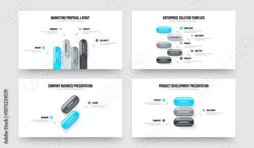 Financial Plan Four Five Two Three Step Infographic Presentation Design Vector Illustration Collection. Investor Portfolio 4 5 2 3 Element Diagram Slideshow Layout Bundle.