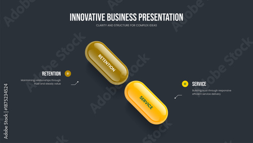 Advertising Insight 2 Option Diagram Frame Design. Product Performance Slide Layout Vector Illustration. Market Showcase Two Element Infographic Slideshow Template.