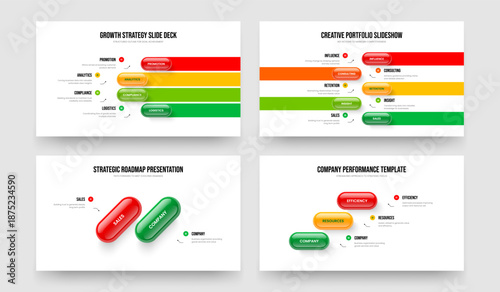 Visual Report Four Five Two Three Option Infographic Slide Layout Vector Illustration Bundle. Service Overview 4 5 2 3 Element Diagram Frame Template Set.
