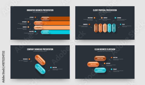 Digital Insight Four Five Two Three Option Diagram Presentation Layout Vector Illustration Bundle. Visual Profile 4 5 2 3 Step Infographic Slide Template Collection.