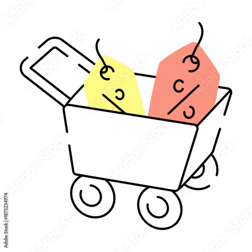 Hand drawn style illustration showing shopping discount