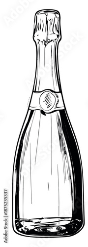 Hand drawn line art illustration of a champagne bottle depicting a festive occasion for celebrations