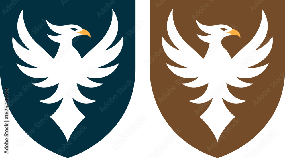 Obraz premium Heraldic eagle or phoenix silhouette on shield for security and premium branding