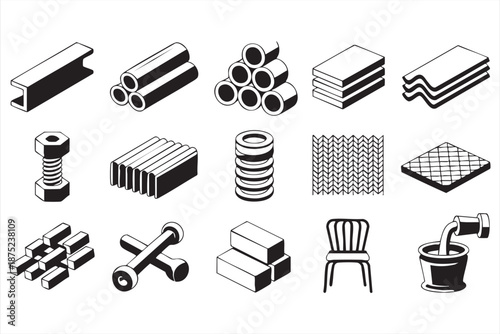 Industrial fabrication icons for engineering presentations and manuals