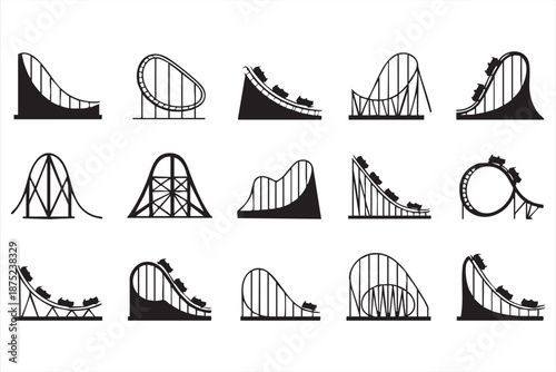 Theme park ride symbol pack with loop and drop track silhouettes