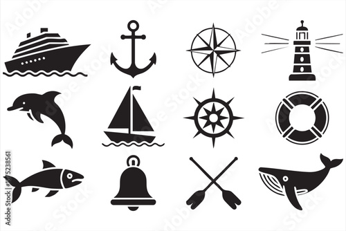 Sailing and ocean icon collection for tourism campaigns, ferry marketing layouts