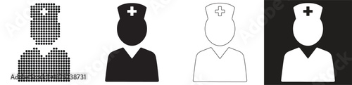 Set of medical professional icons depicting a nurse or doctor in various styles