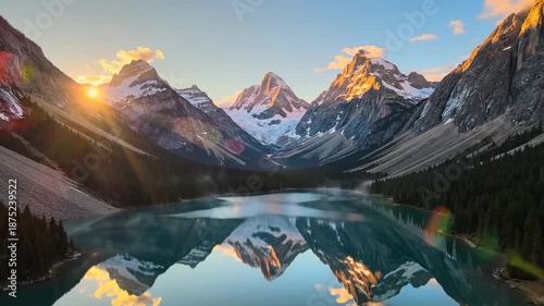 Wallpaper Mural Majestic mountain range reflected in calm lake under clear sky at sunrise Torontodigital.ca