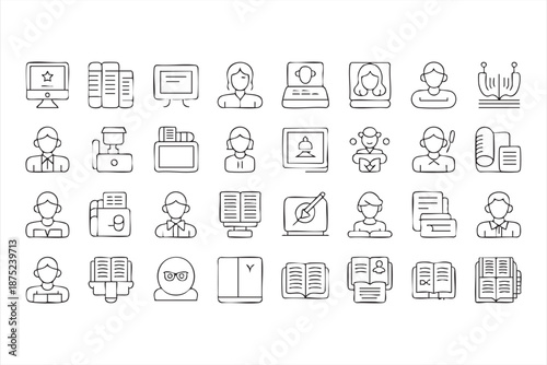 Education Outline Icons for Teacher Tools, Student Portals, LMS UI