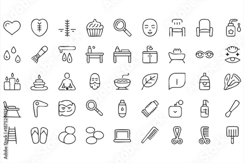 Spa Wellness Line Icons for Beauty Salon Booking Interfaces