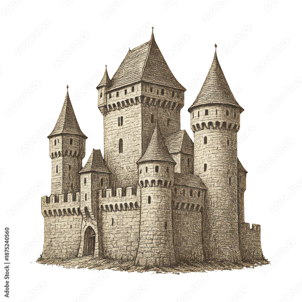 Fototapeta premium PNG Medieval castle illustration PNG