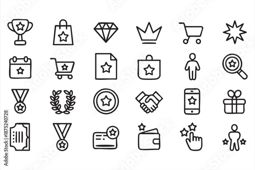 Gamified Loyalty Program Line Icons for Retail Platforms