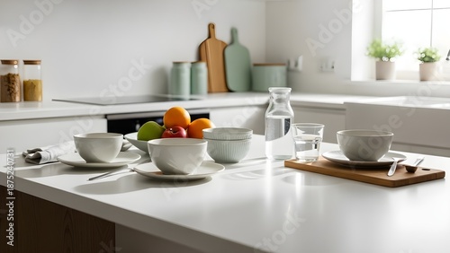 Wallpaper Mural Minimalist Breakfast Table Setup in Modern Home Kitchen with Fruit and Tableware Torontodigital.ca