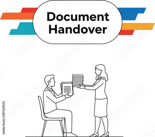 Black outline vector of professional document handover between colleagues