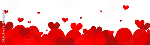 red heart bottom border for romance and valentine´s day greeting card isolated on white or transparent