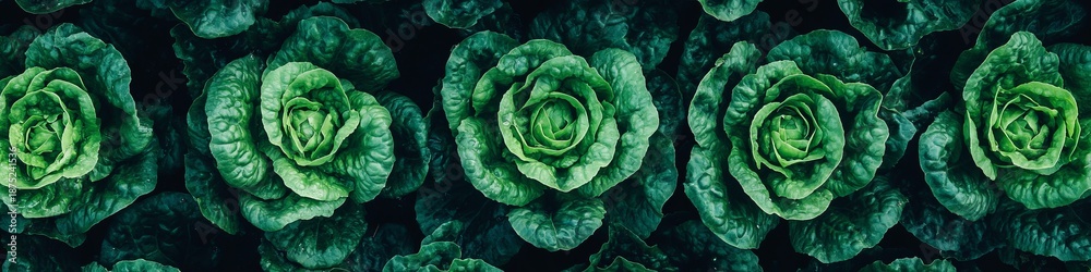 Fototapeta premium Vibrant Green Lettuce Heads Growing Abundantly in a Sunlit Garden Field, Capturing Nature s Beauty