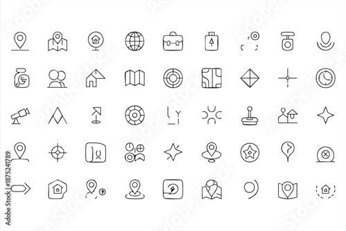 Navigation and Location Line Icons for GPS Apps and Travel Dashboards