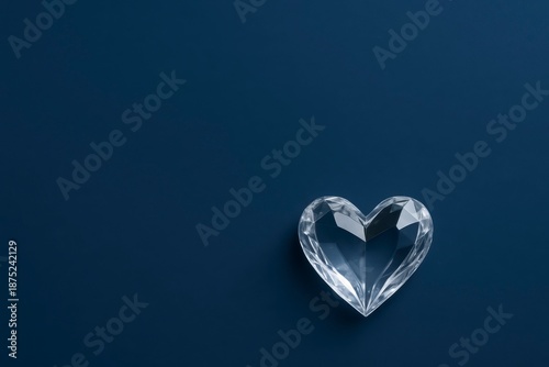 Luxury Blue Background with Crystal Heart and Copy Space. Suitable for Valentines Day and year-round romantic use.