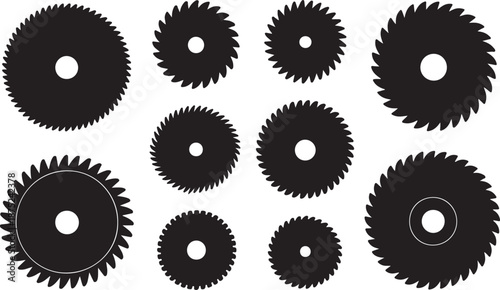 Circular Saw Blade Silhouettes Set Black Vector Collection Woodworking Tool Icons