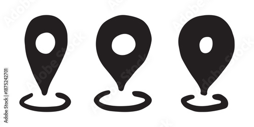 Set of hand drawn map pin Map marker pointer sign GPS and mapping tools Location pin symbol Pinpoint clipart in doodle style Single element for web, design