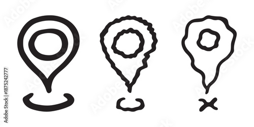 Set of hand drawn map pin Map marker pointer sign GPS and mapping tools Location pin symbol Pinpoint clipart in doodle style Single element for web, design