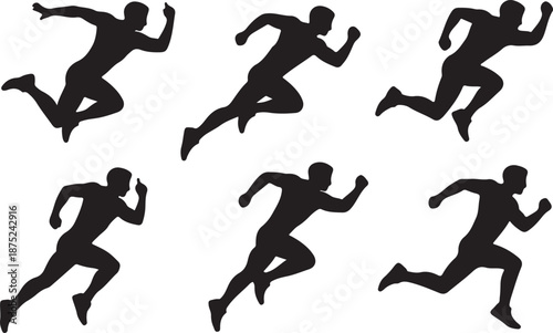 Jumping and Running Man Silhouettes Set Black Vector Collection Action Sport Poses