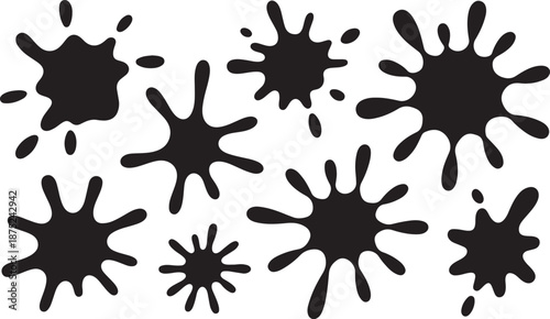 Ink Splash Silhouettes Set Black Vector Collection Paint Splatter Grunge Blot Elements