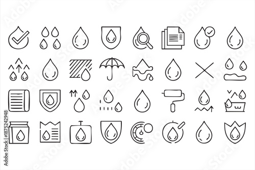Moisture Protection Line Icons for Waterproofing Service Websites