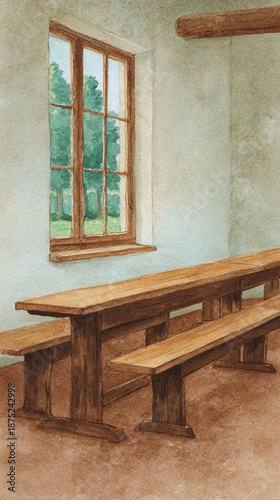 Explore the Serenity of Rustic Interiors: A Cozy Wooden Space with a Inviting Window View of Nature's Beauty