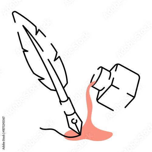 A drawing style illustration depicting calligraphy pen